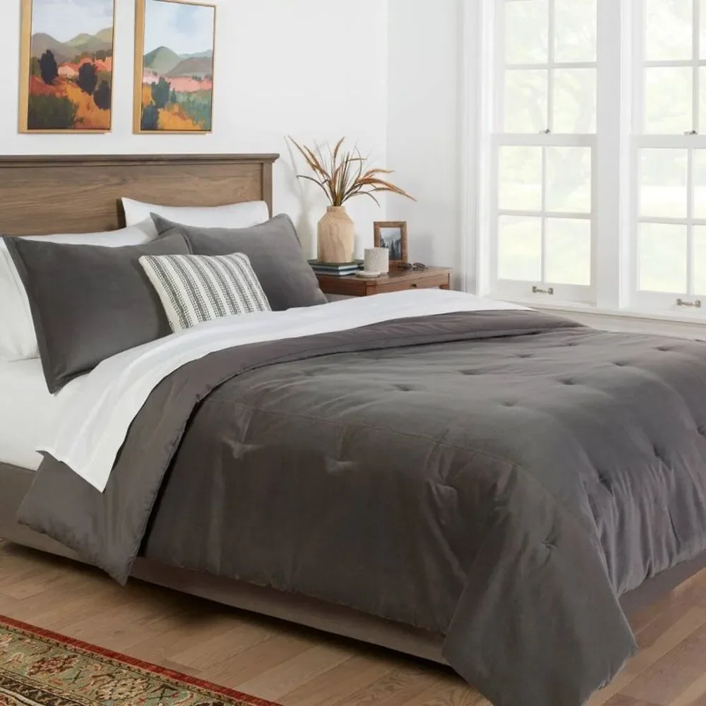 Full/Queen Velvet Comforter and Sham Set Charcoal - OEKO-TEX Washable
